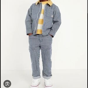 Old Navy Blue and White Striped Jacket & Pants Matching Set with Yellow Collar